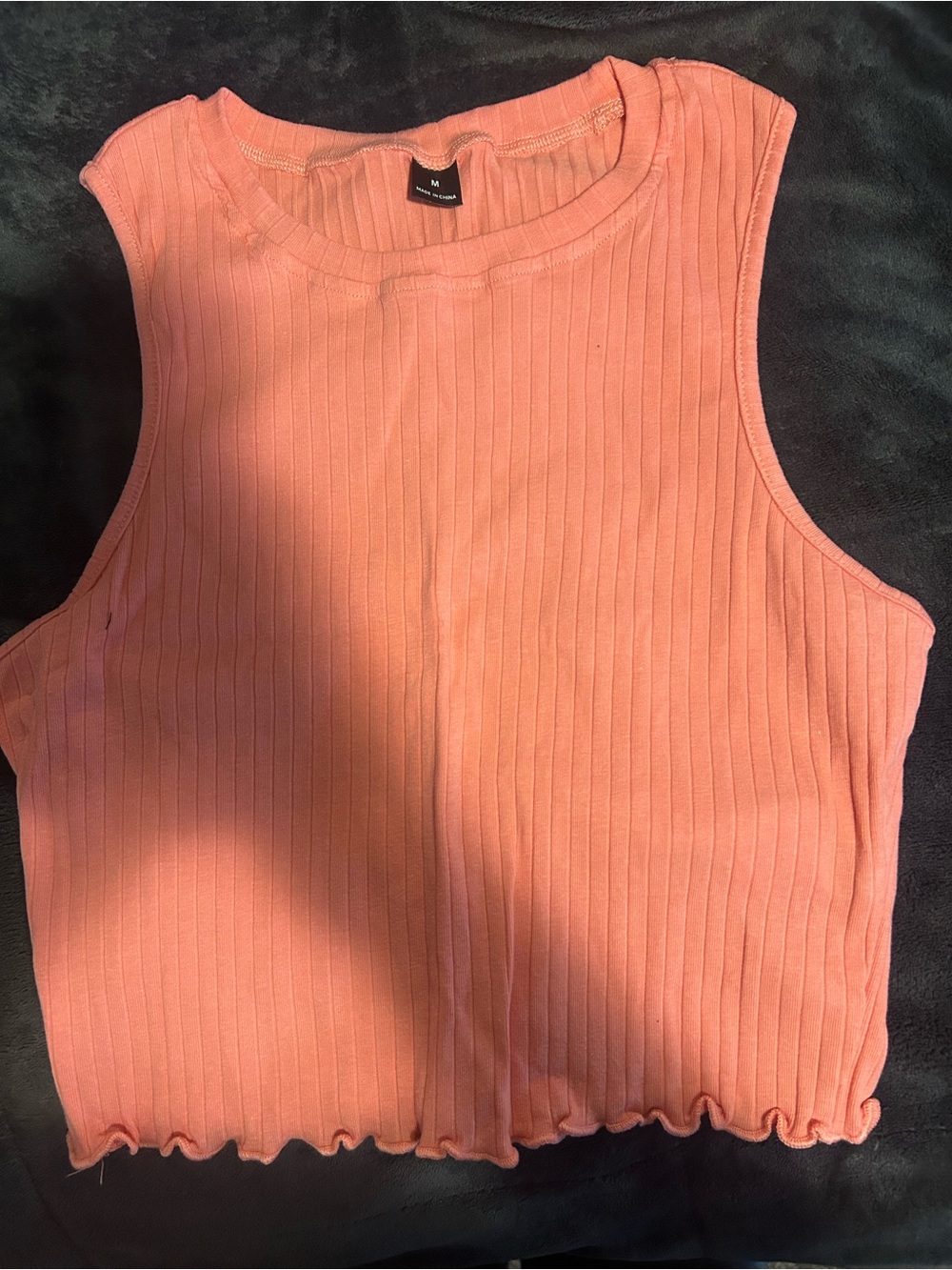 SHEIN Coral Ribbed Sleeveless Crop Top